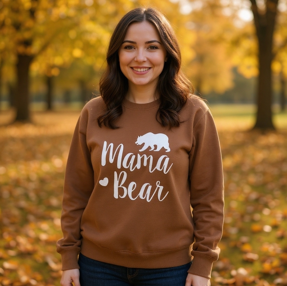 Brown 'Mama Bear' Longsleeve Scoopneck Sweatshirt